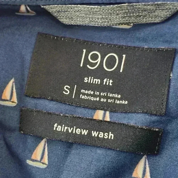 1901 Slim Fit Button Shirt fairview wash Sailboat Pattern Short Sleeve Cotton - Picture 4 of 5